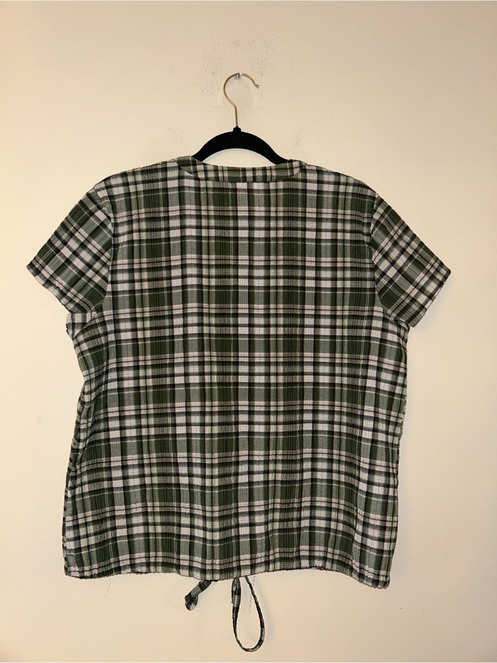 Christopher & Banks Large Green Plaid Short Sleeve Button Front Tie Hem Top - Picture 6 of 10